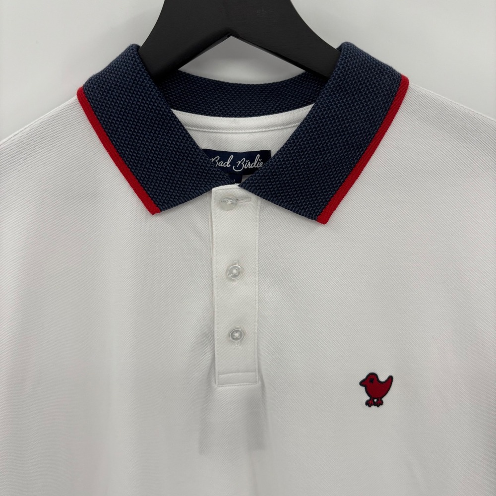 Bad Birdie Polo Shirt Mens Large‎ White Navy Red Colorblock Golf Athletic New